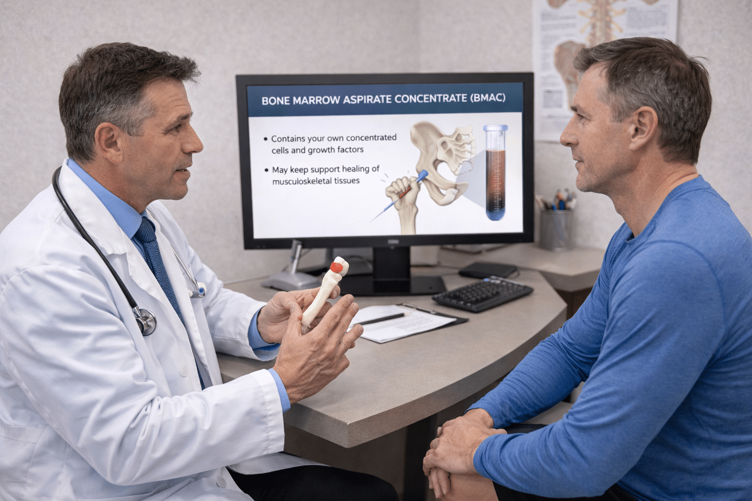 physician with patient discussing regenerative medicine BMAC