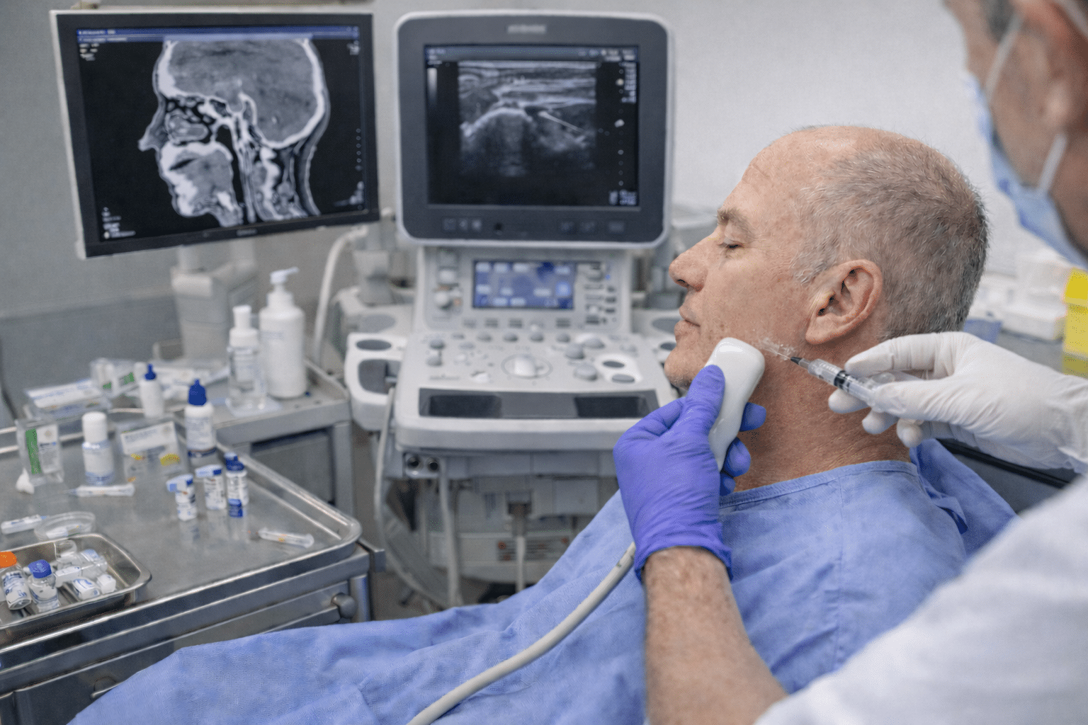man receiving an injection to treat jaw pain