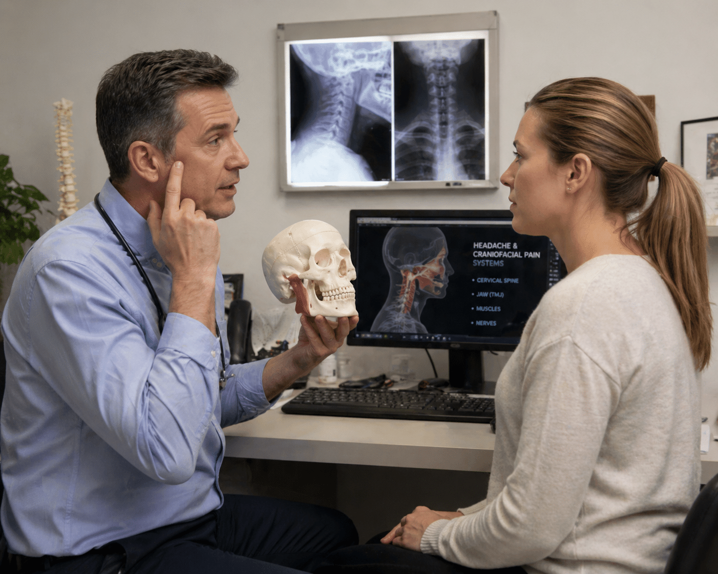 physician explaining headache and craniofacial pain to a patient
