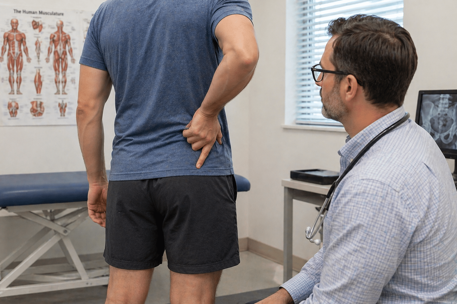 patient pointing to their sacroiliac joint