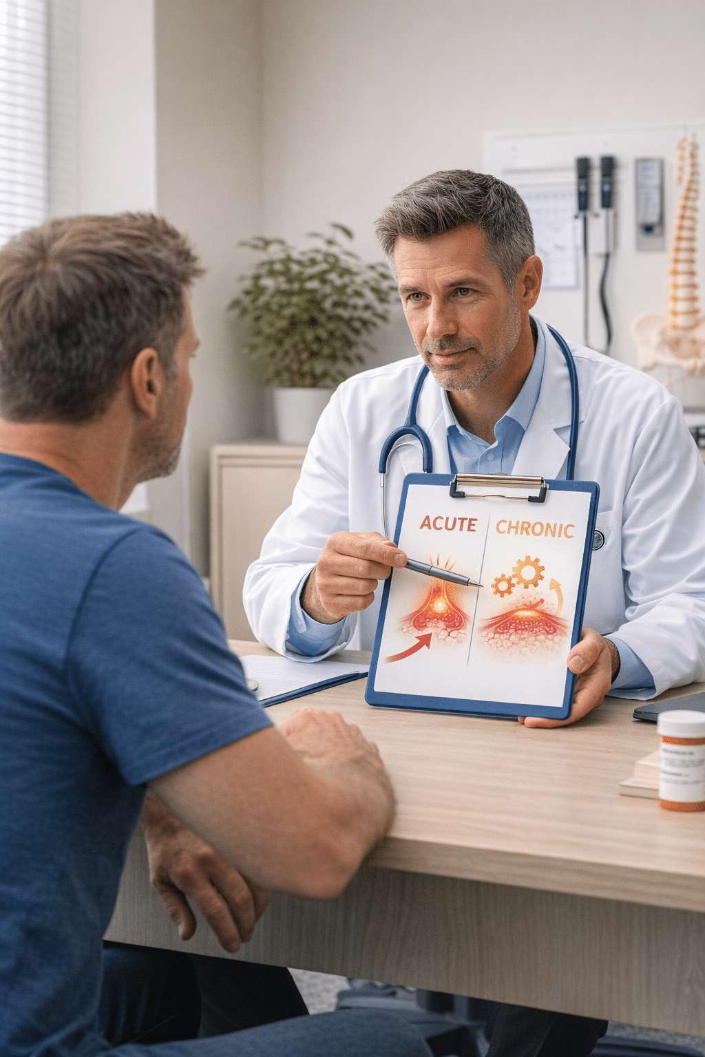physician discussing the difference between acute and chronic pain