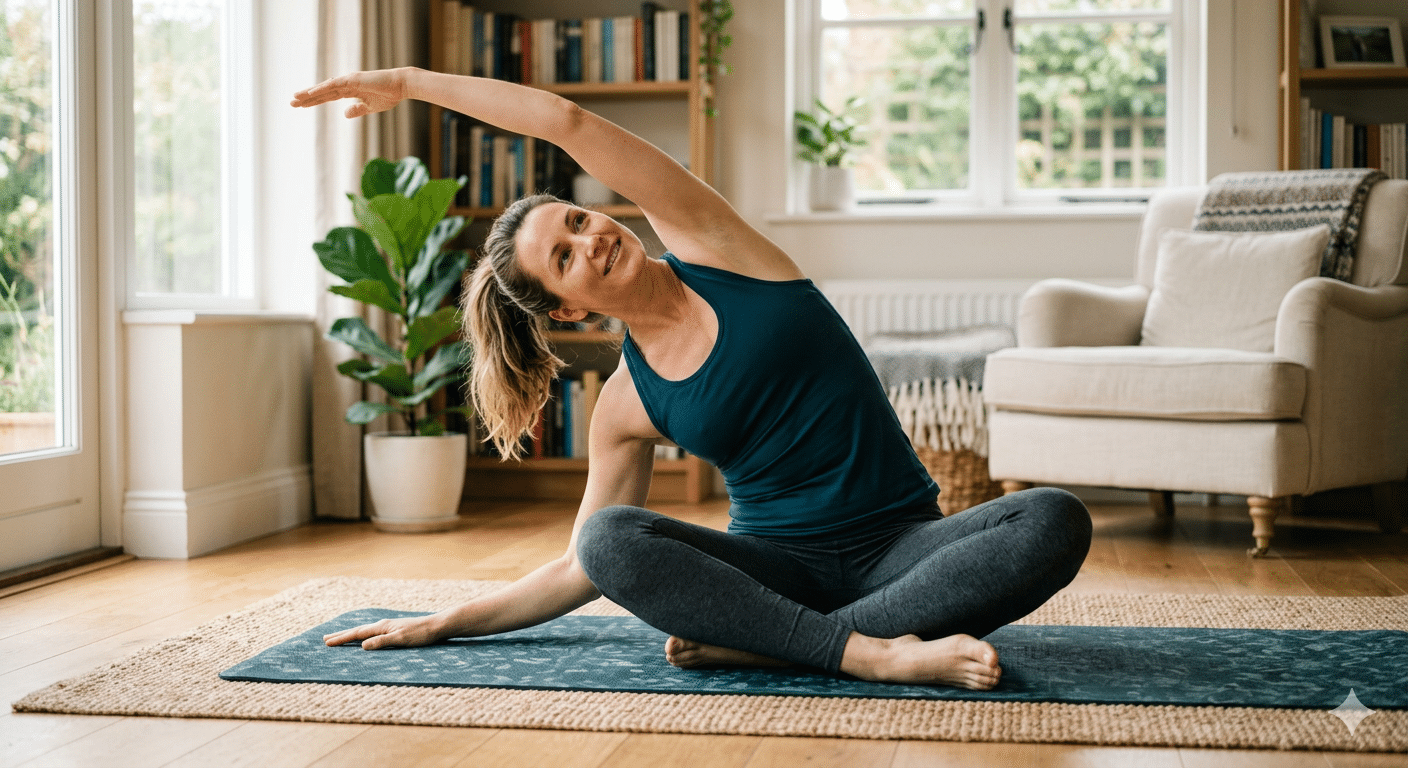 woman practicing integrative medicine by stretching