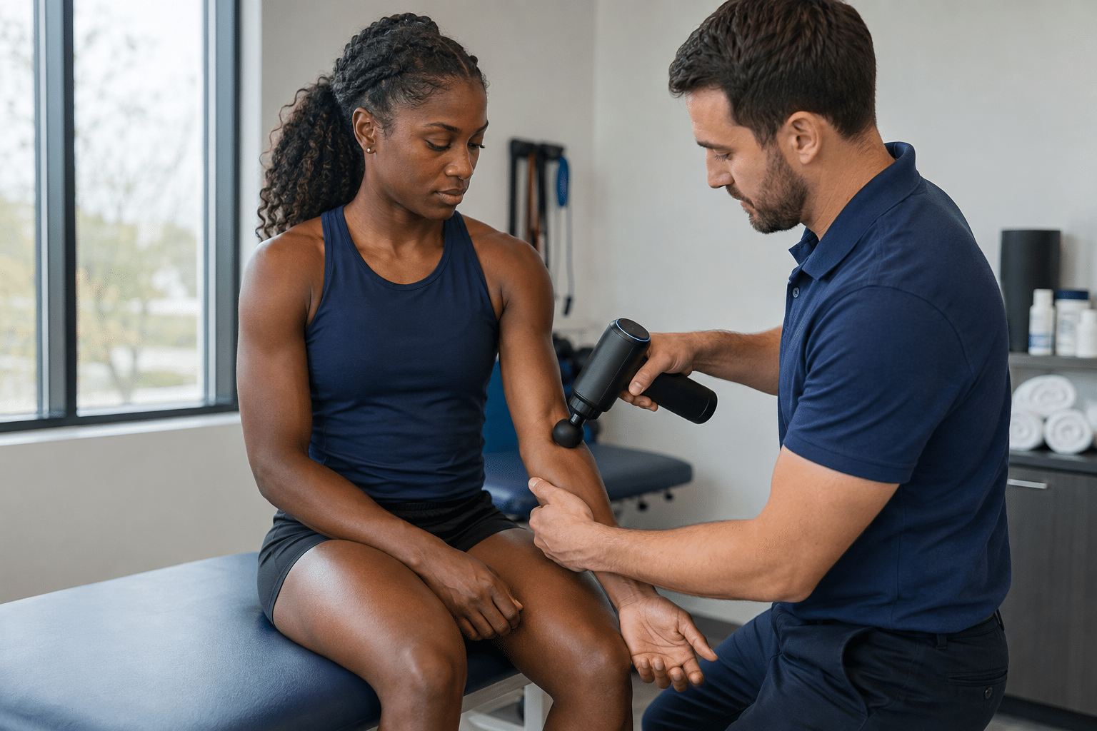 Woman receiving massage therapy on arm