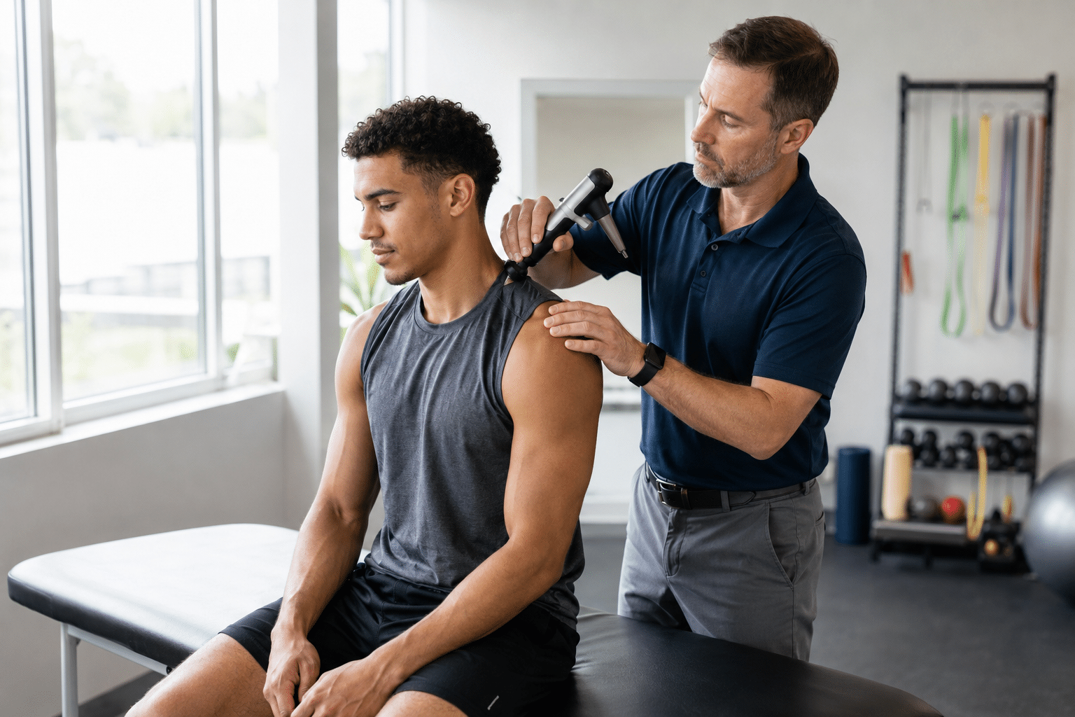 Man receiving massage therapy on back