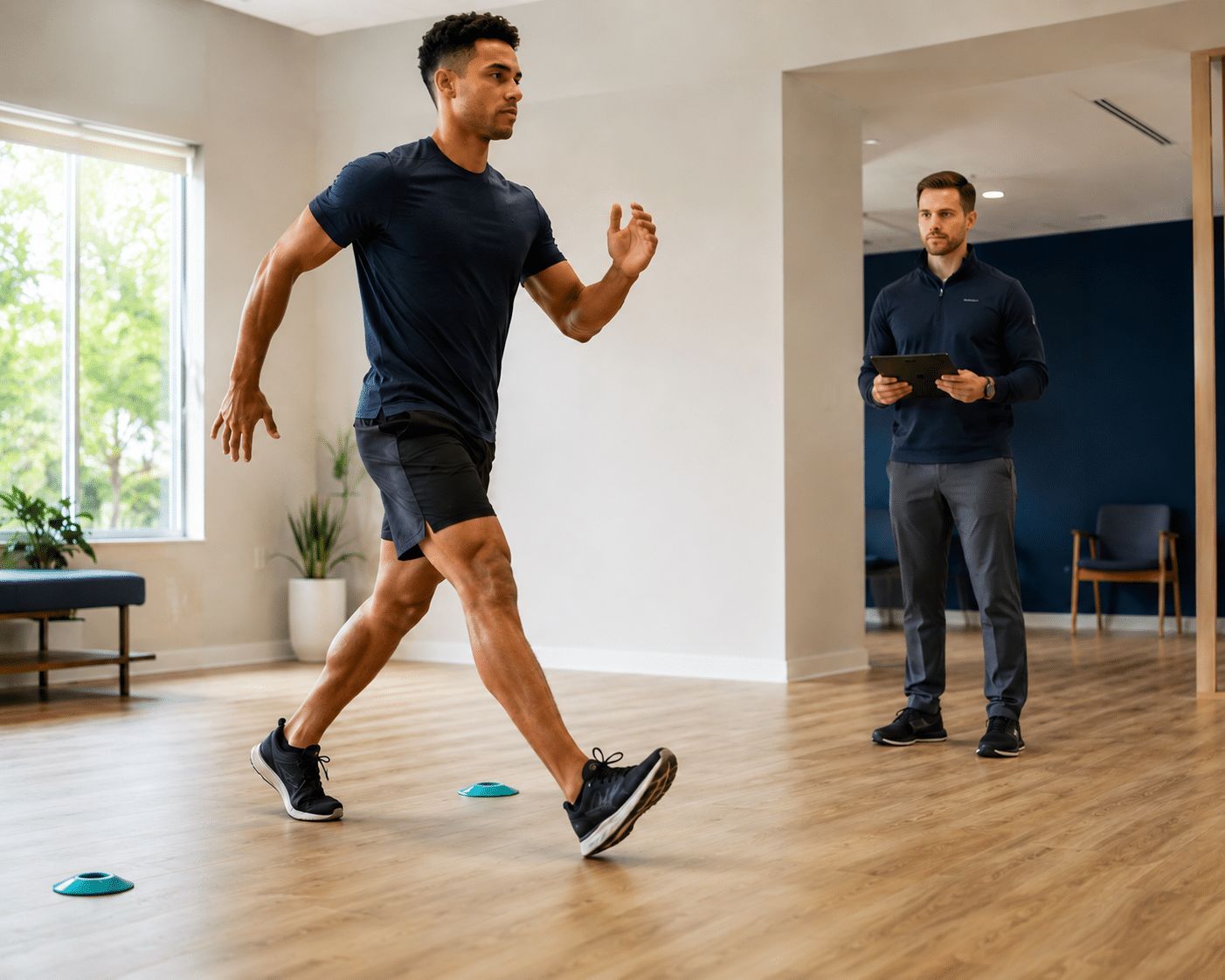 man doing gait training during locomotion class