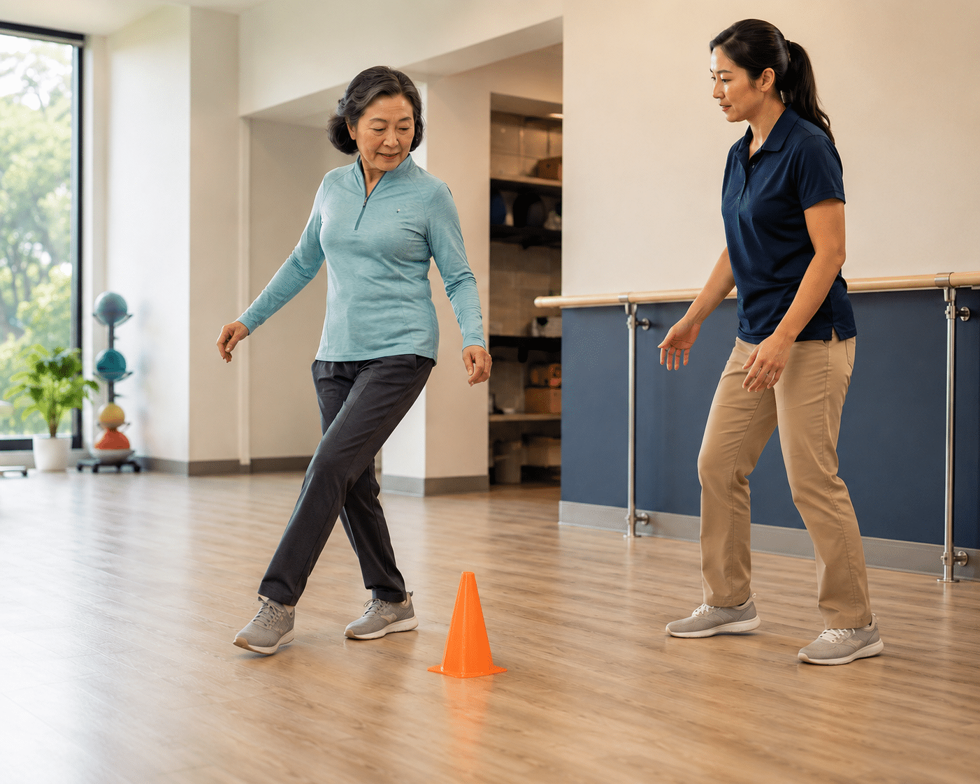 woman doing gait training during locomotion class