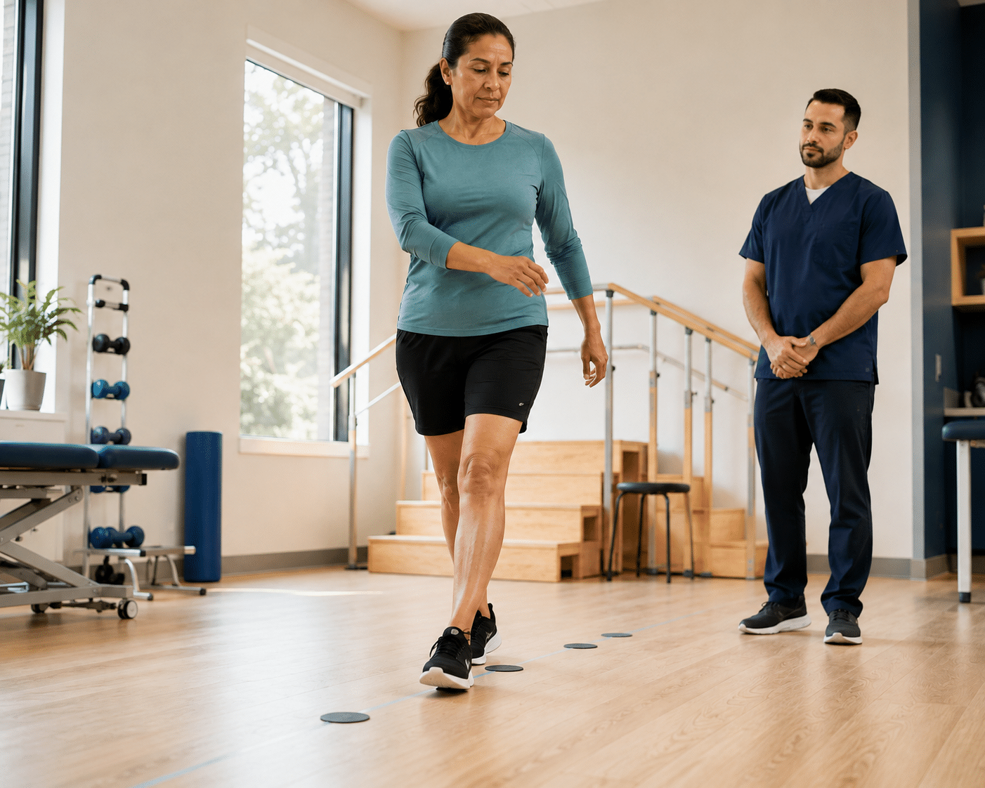 woman doing gait training during locomotion class