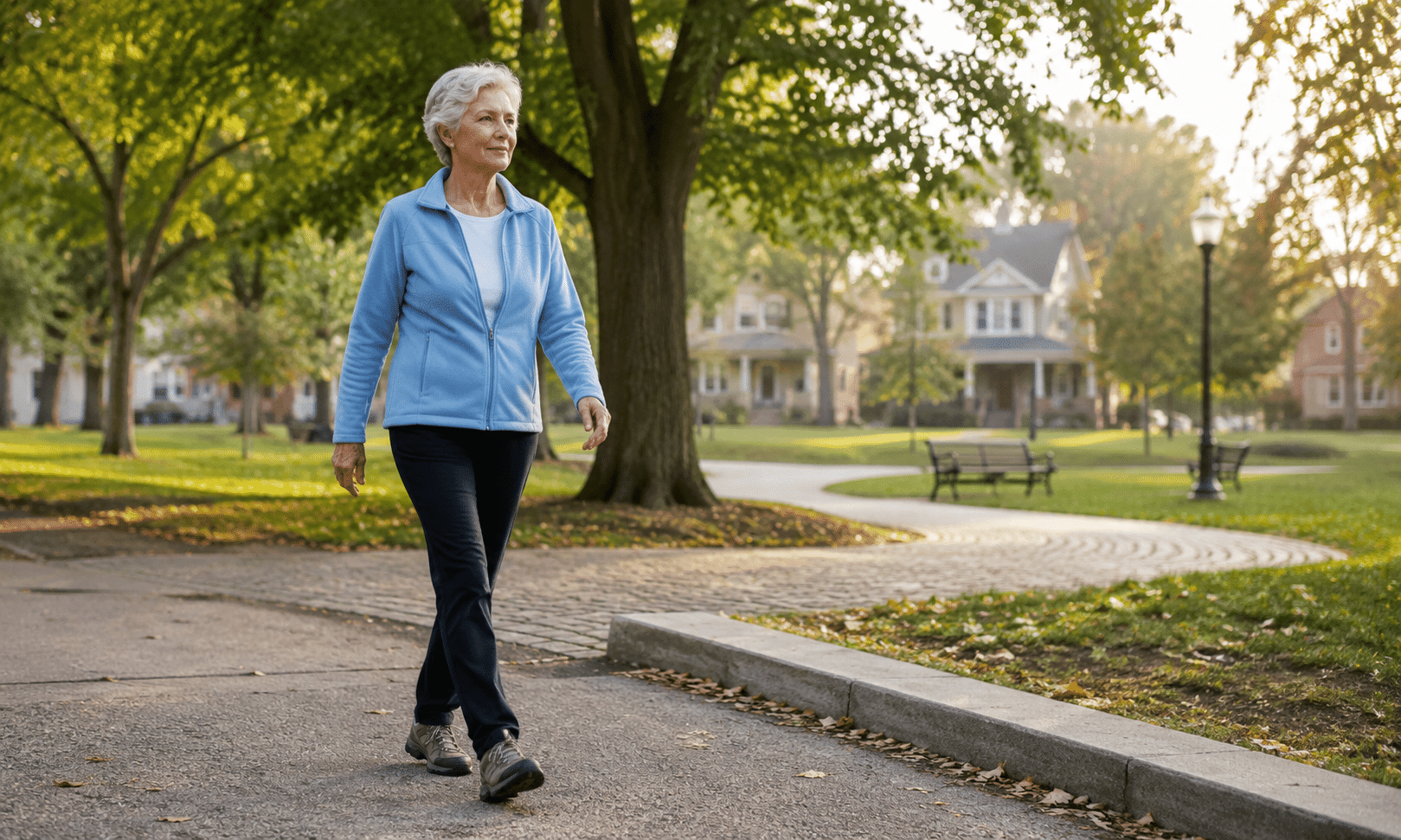 senior woman applying locomotion techniques in her daily life
