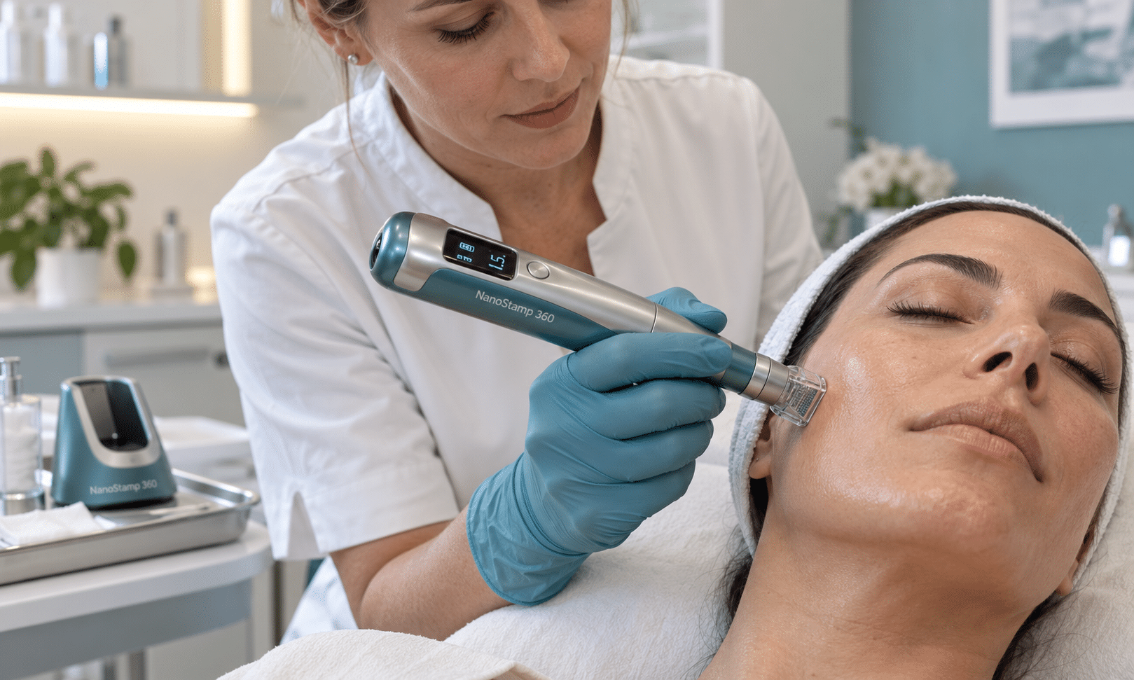 patient receiving a microchanneling treatment
