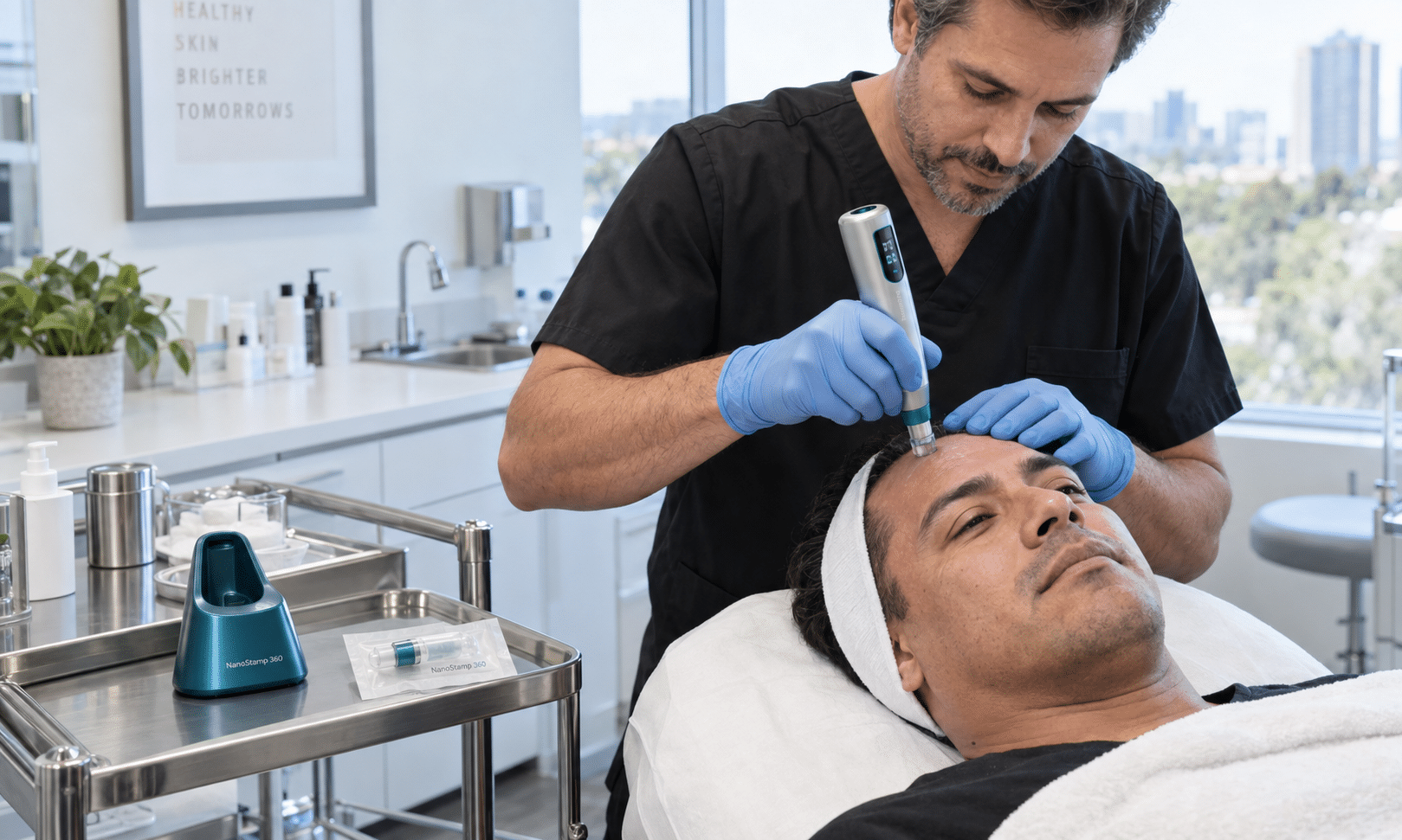 patient receiving microchanneling treatment