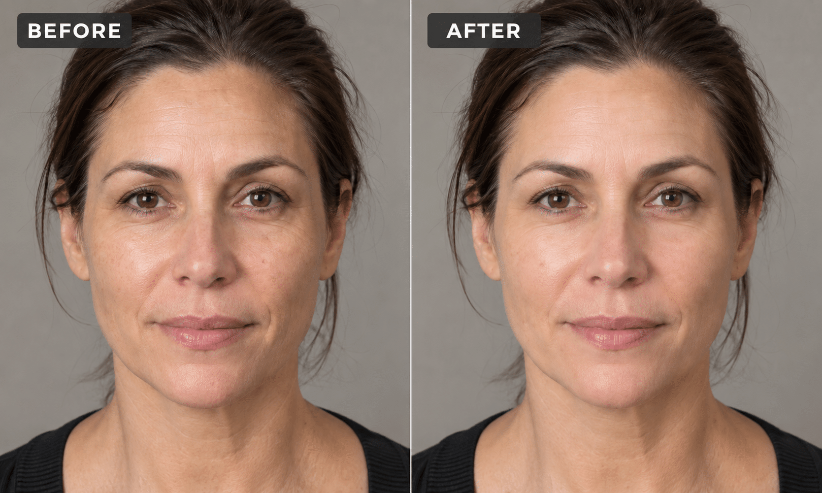 before and after views of microchanneling wrinkle reduction