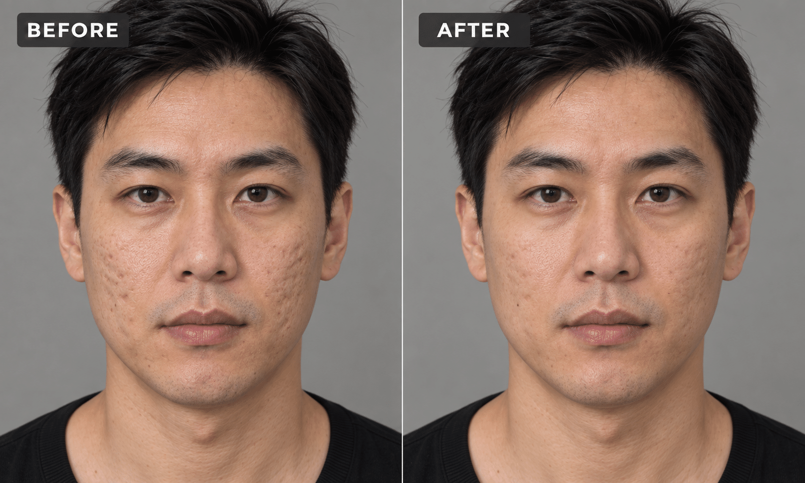 before and after views of microchanneling acne scar reduction